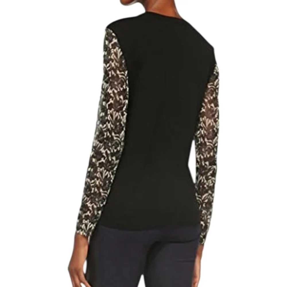 TORY BURCH HONOUR METALLIC-PRINT JACQUARD & KNIT SWEATER - Size Small